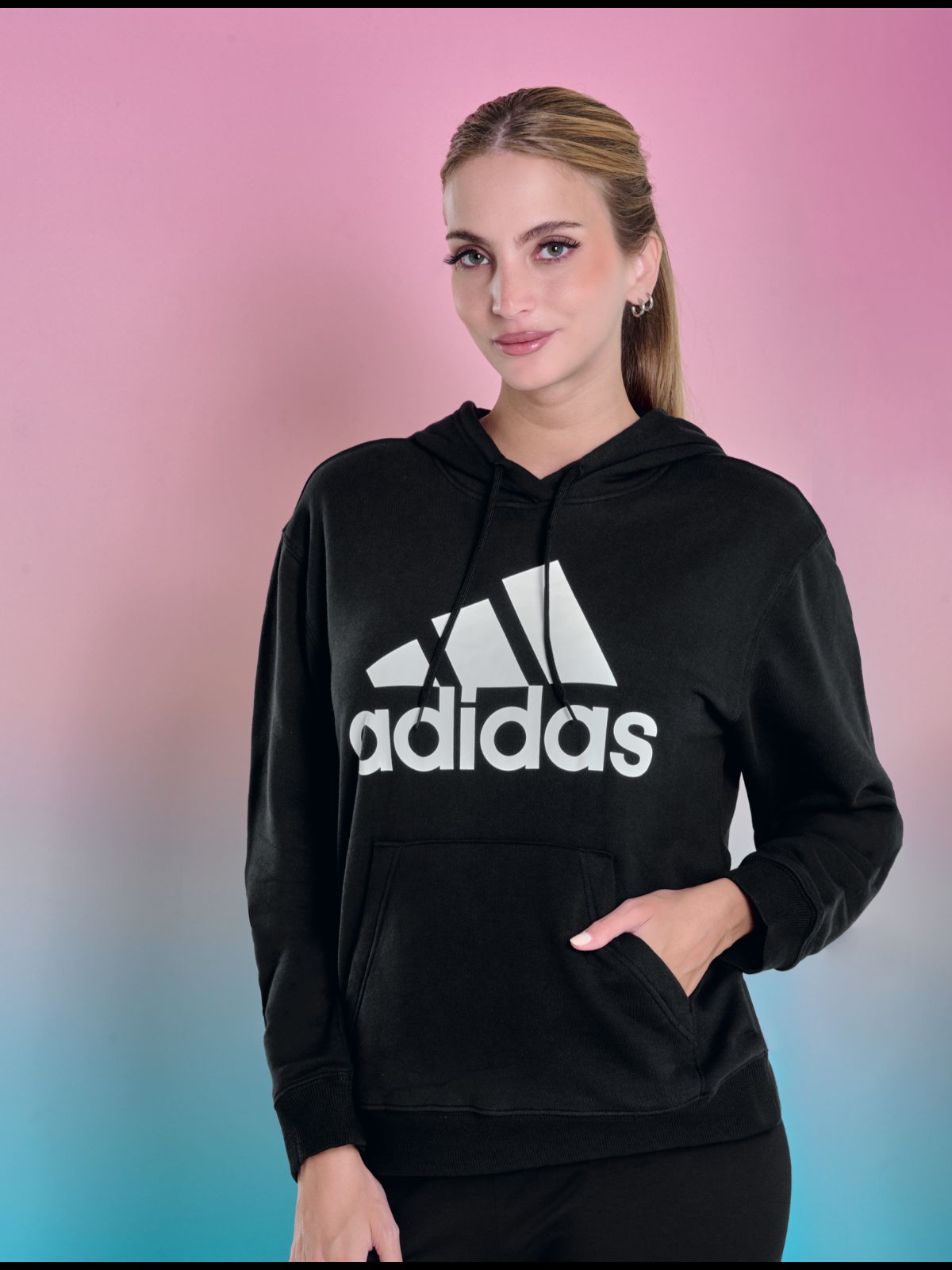 SUDADERA MUJER ADIDAS WEAR IC6895 NEGRO/BLANCO-OFERTA