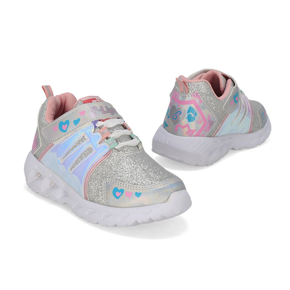 TENIS CON LUCES INFANTIL SUNS 528 PLATA/ROSA-OUTLET