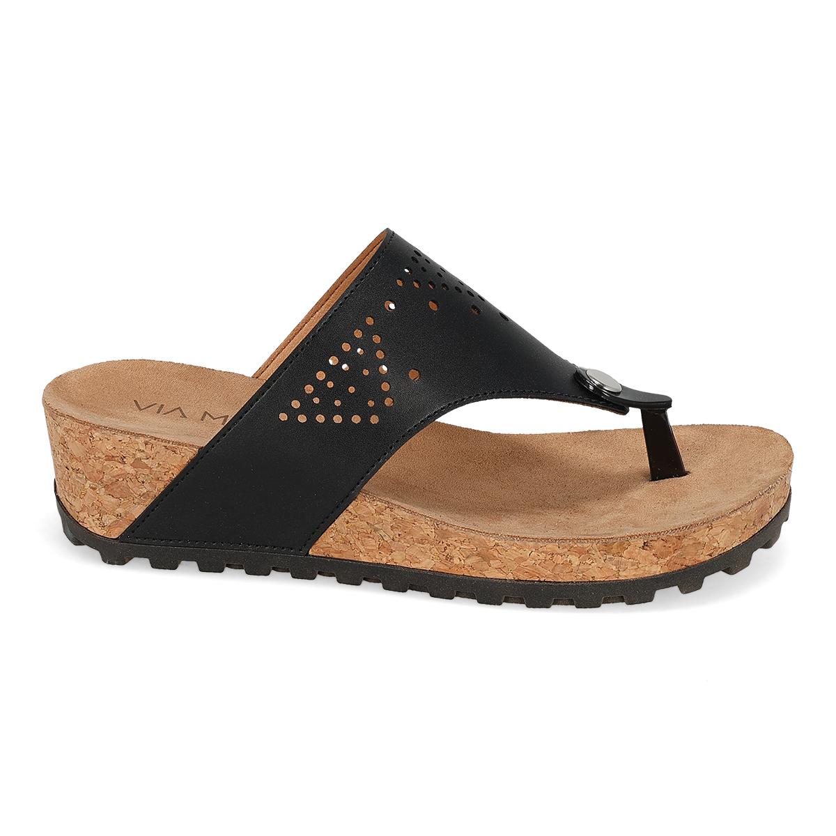 SANDALIA PISO MUJER VIA MODA MULAN NEGRO-OFERTA