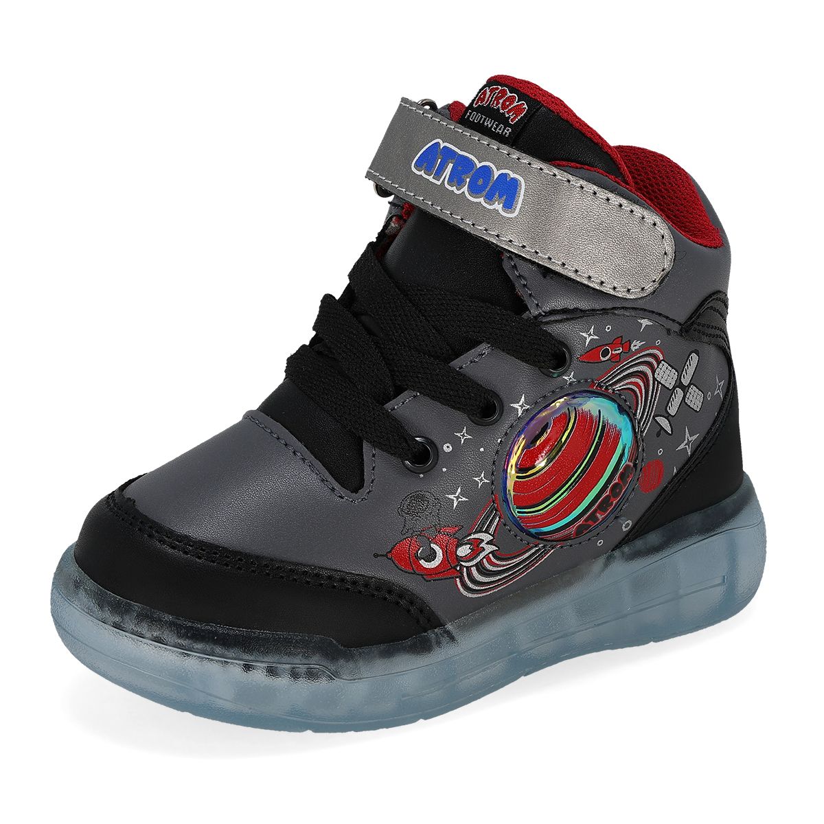 TENIS CON LUCES INFANTIL ATROM JUP NEGRO/GRIS-OUTLET