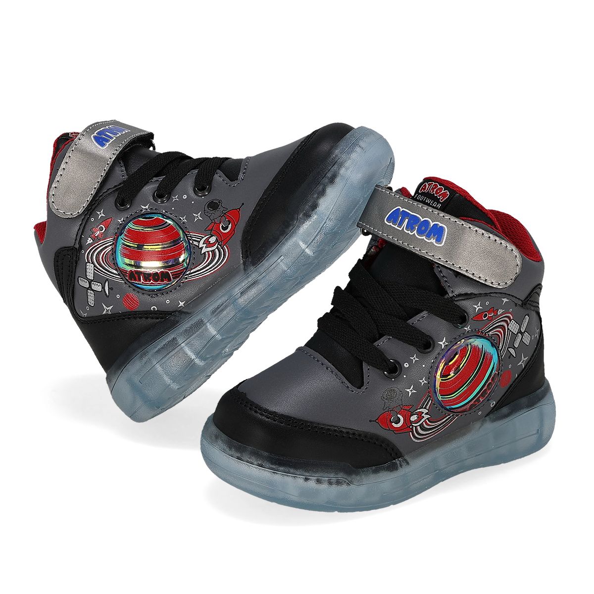 TENIS CON LUCES INFANTIL ATROM JUP NEGRO/GRIS-OUTLET