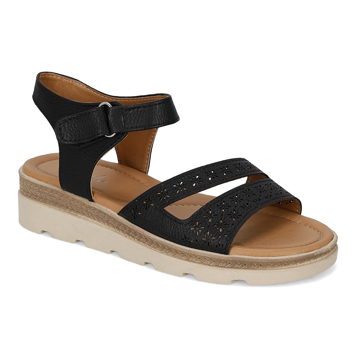 SANDALIA DE CUÑA MUJER ANGELA 3603 NEGRO