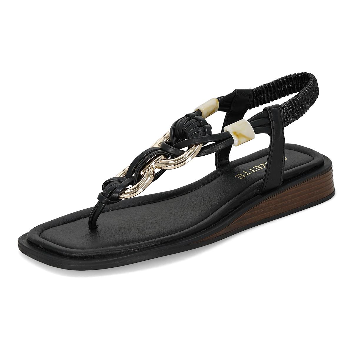 SANDALIA PISO MUJER LIZETTE SHOES 0022 NEGRO/ORO-OFERTA