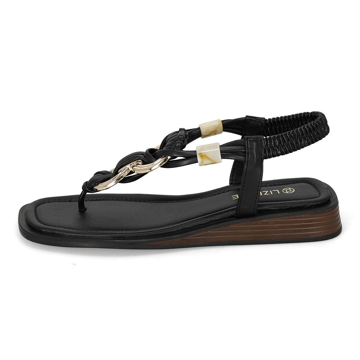 SANDALIA PISO MUJER LIZETTE SHOES 0022 NEGRO/ORO-OFERTA