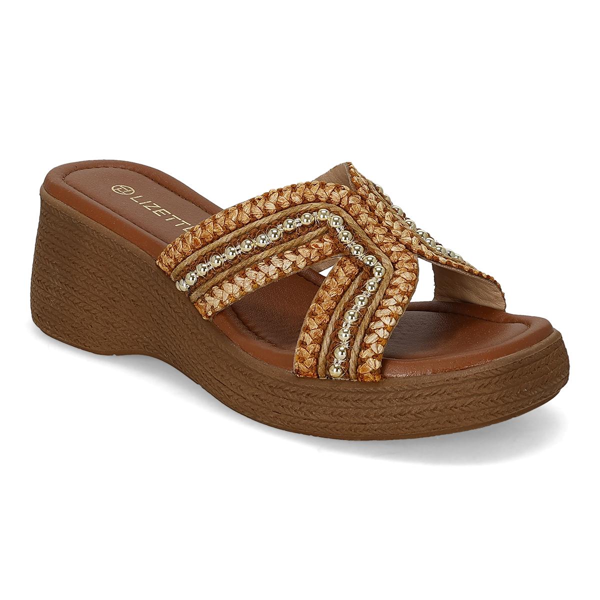 SANDALIA DE CUÑA MUJER LIZETTE SHOES 1585 ORO-OFERTA