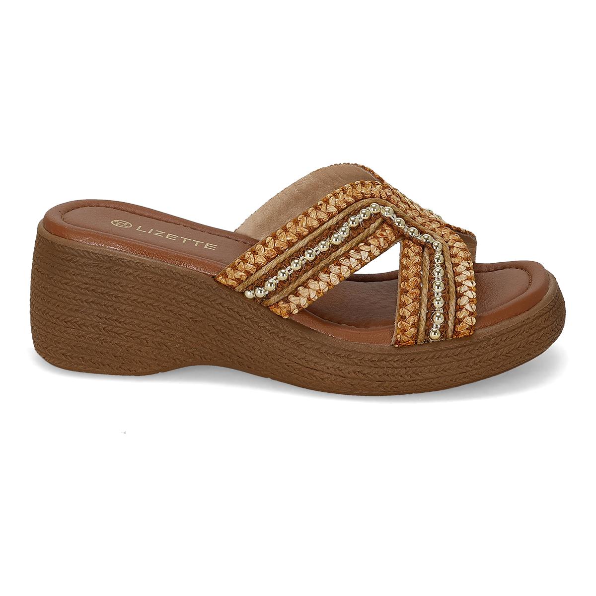 SANDALIA DE CUÑA MUJER LIZETTE SHOES 1585 ORO-OFERTA