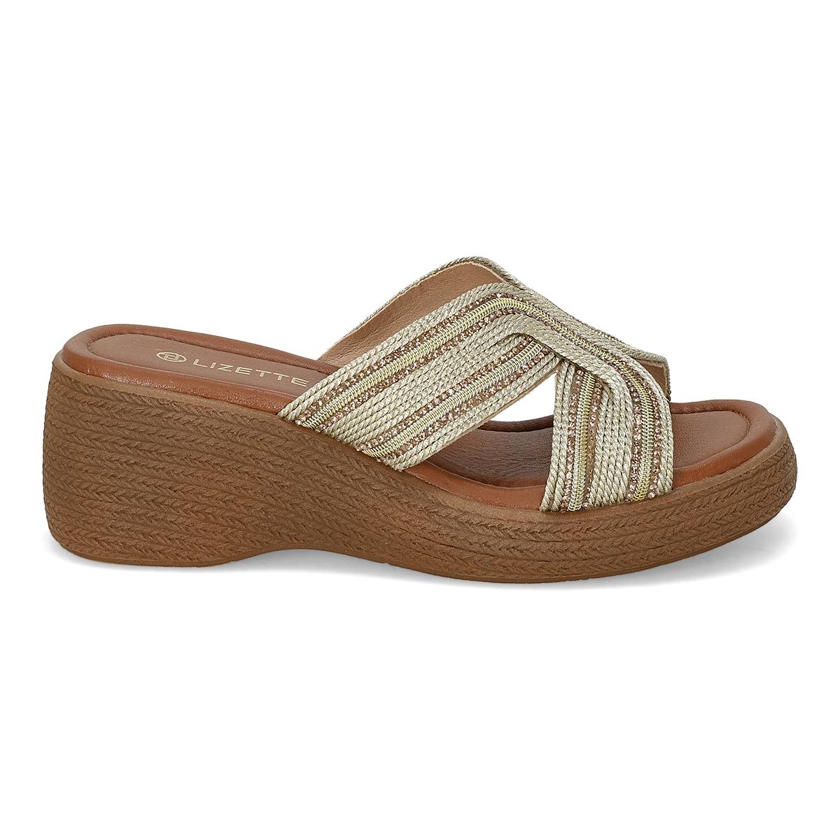 SANDALIA DE CUÑA MUJER LIZETTE SHOES 4312 ORO-OFERTA