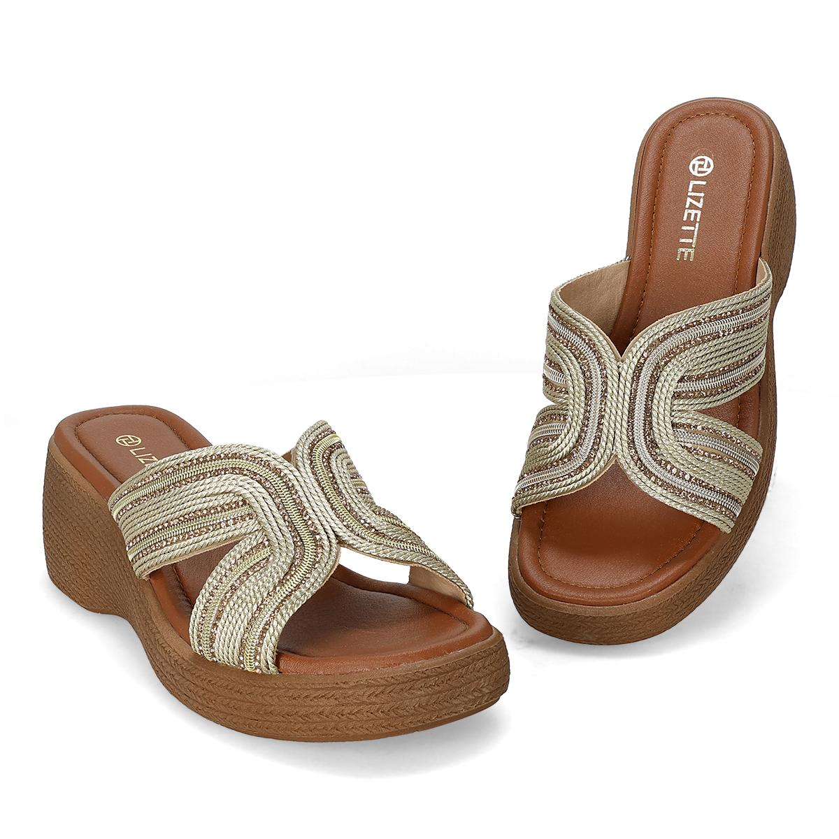 SANDALIA DE CUÑA MUJER LIZETTE SHOES 4312 ORO-OFERTA