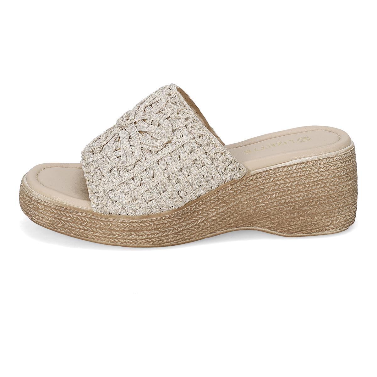 SANDALIA DE CUÑA MUJER LIZETTE SHOES 6149 BEIGE-OFERTA