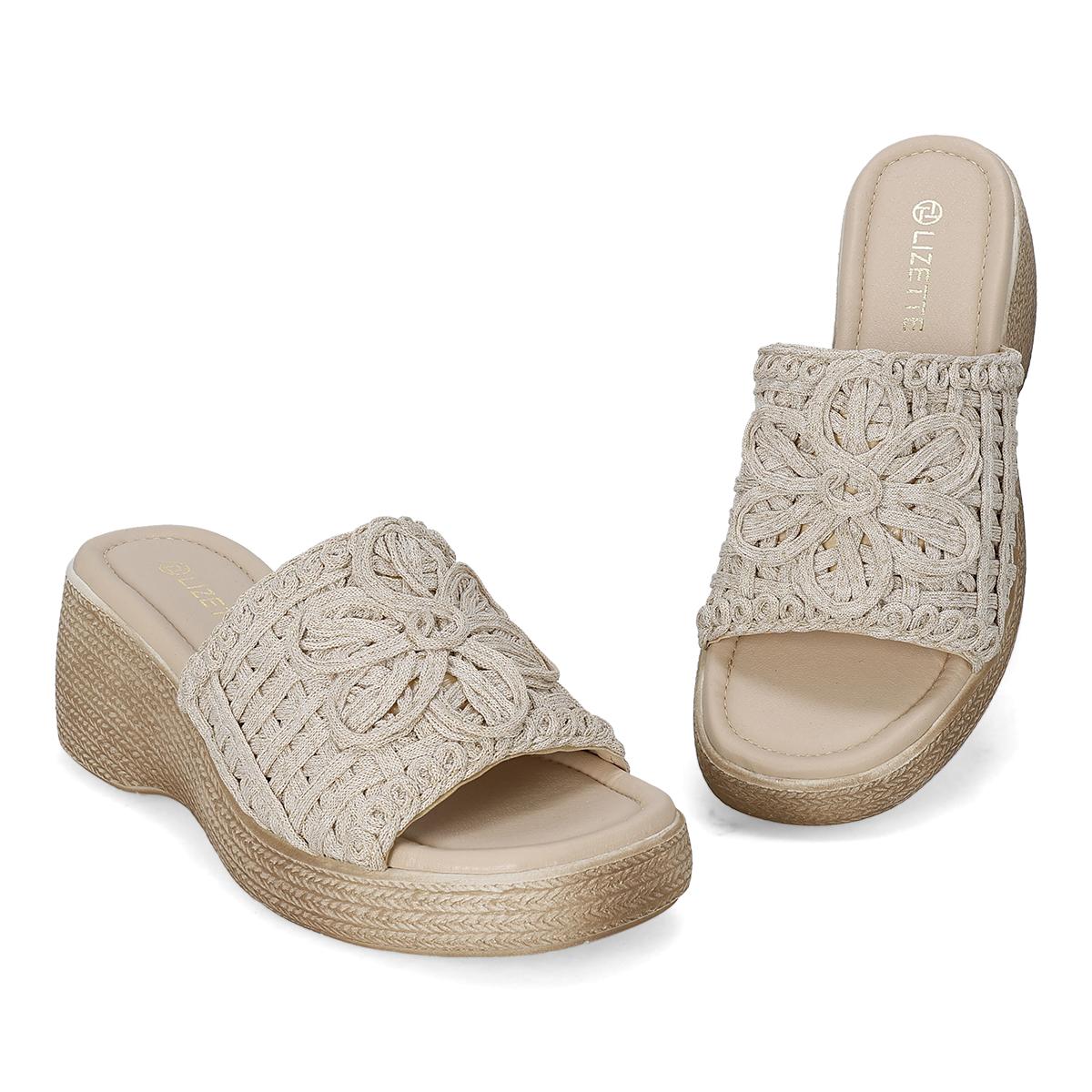 SANDALIA DE CUÑA MUJER LIZETTE SHOES 6149 BEIGE-OFERTA