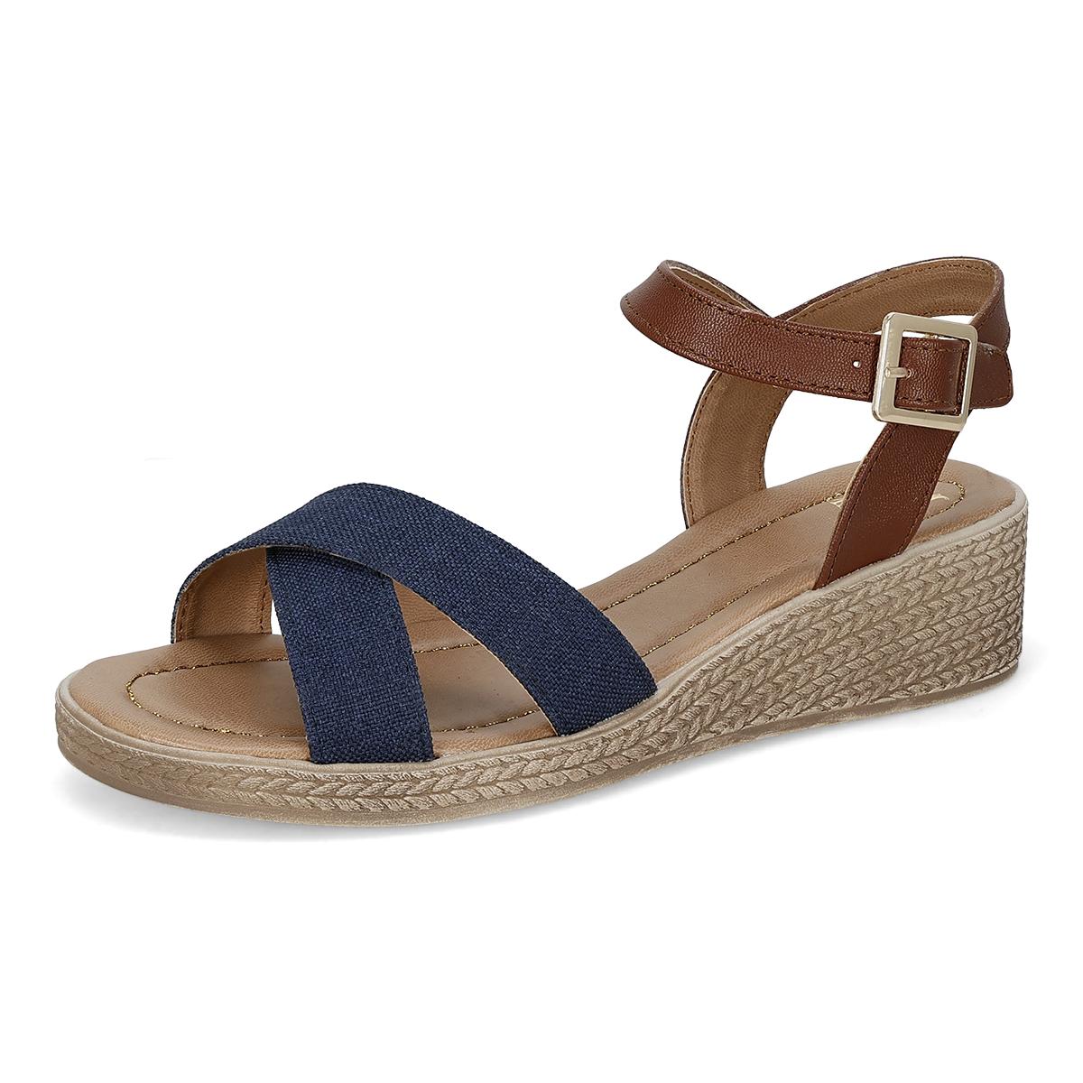 SANDALIA DE CUÑA MUJER MAXIM 1351 MARINO TAN