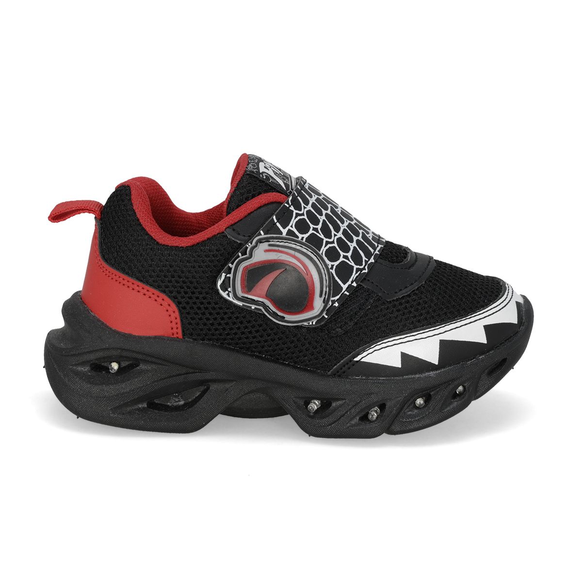 TENIS CON LUCES INFANTIL PIYINS 260 NEGRO/ROJO