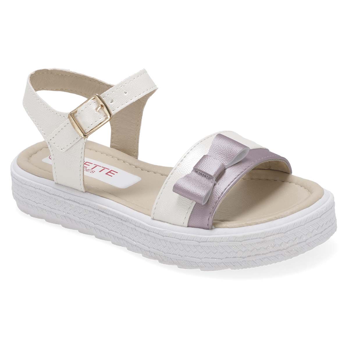 SANDALIA PISO INFANTIL LIZETTE SHOES 2092 METAL/BLANCO/PERLA