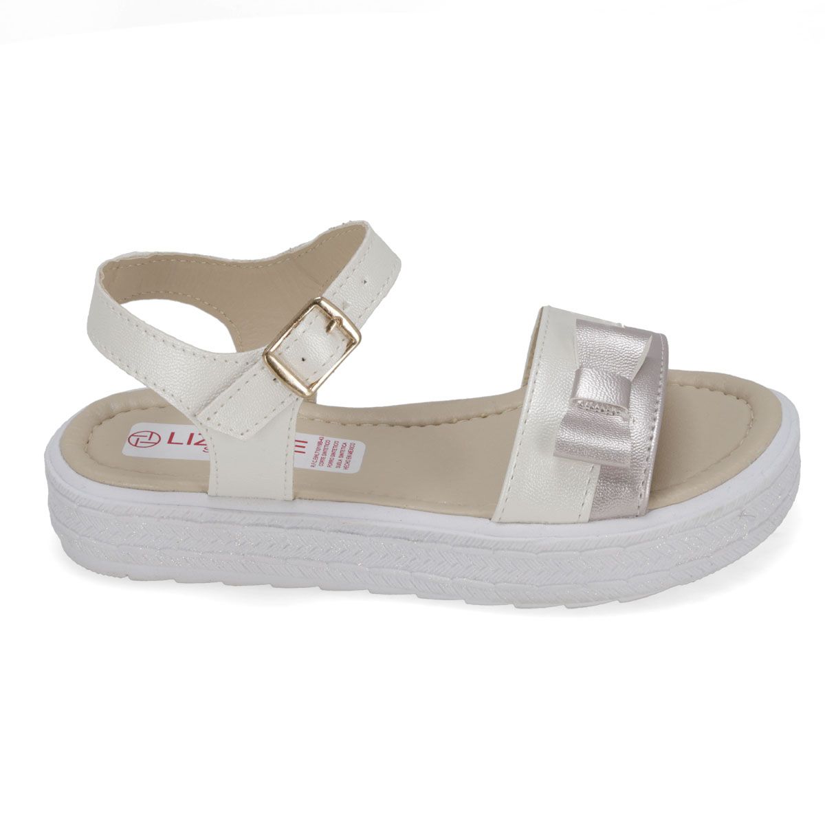 SANDALIA PISO INFANTIL LIZETTE SHOES 2092 METAL/BLANCO/PERLA