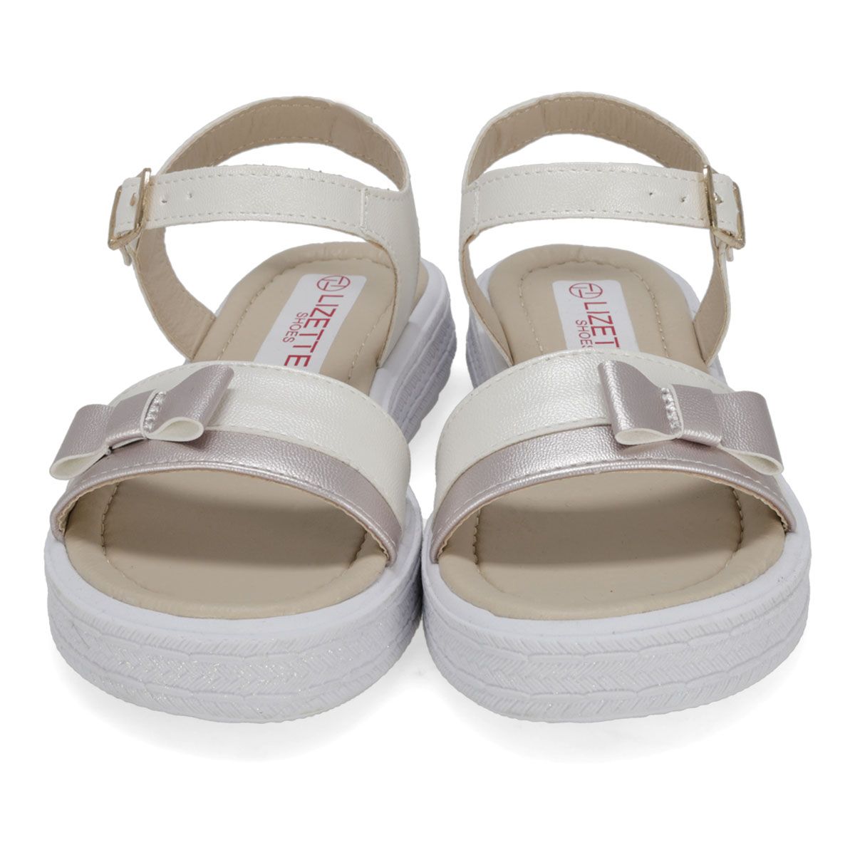 SANDALIA PISO INFANTIL LIZETTE SHOES 2092 METAL/BLANCO/PERLA