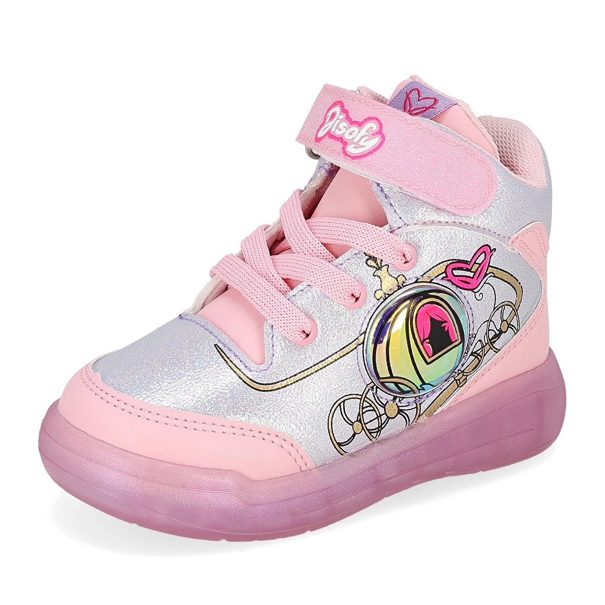 TENIS CON LUCES INFANTIL ATROM CARRY PLATINA/ROSA