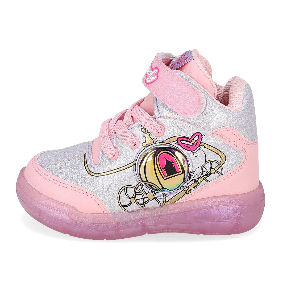 TENIS CON LUCES INFANTIL ATROM CARRY PLATINA/ROSA
