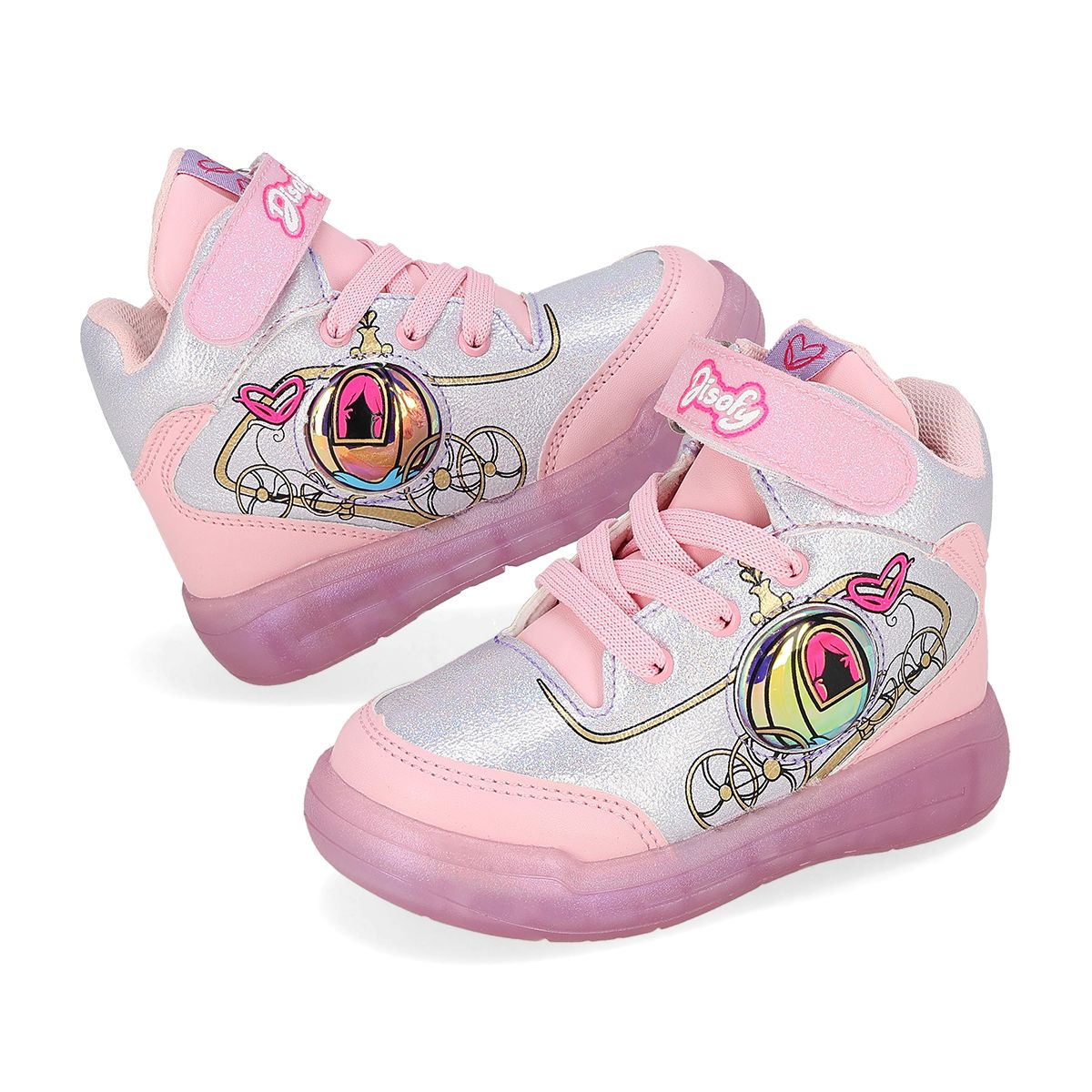 TENIS CON LUCES INFANTIL ATROM CARRY PLATINA/ROSA-OUTLET