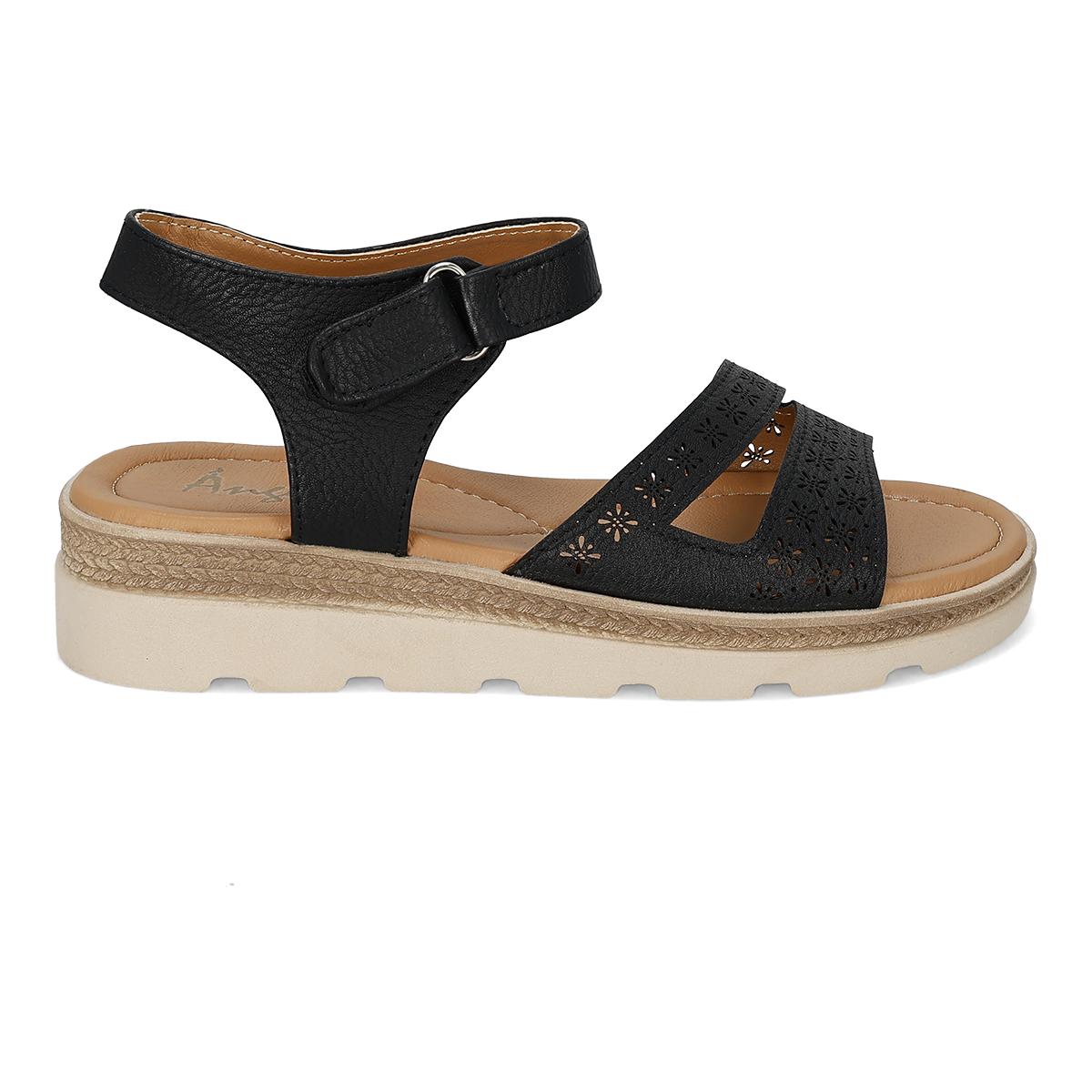 SANDALIA DE CUÑA MUJER ANGELA 3603 NEGRO