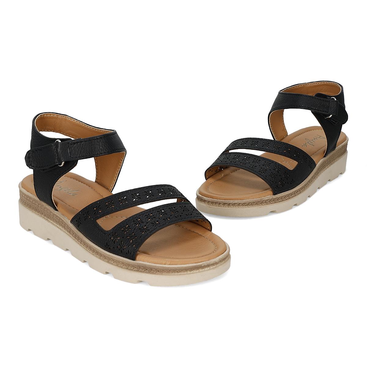SANDALIA DE CUÑA MUJER ANGELA 3603 NEGRO
