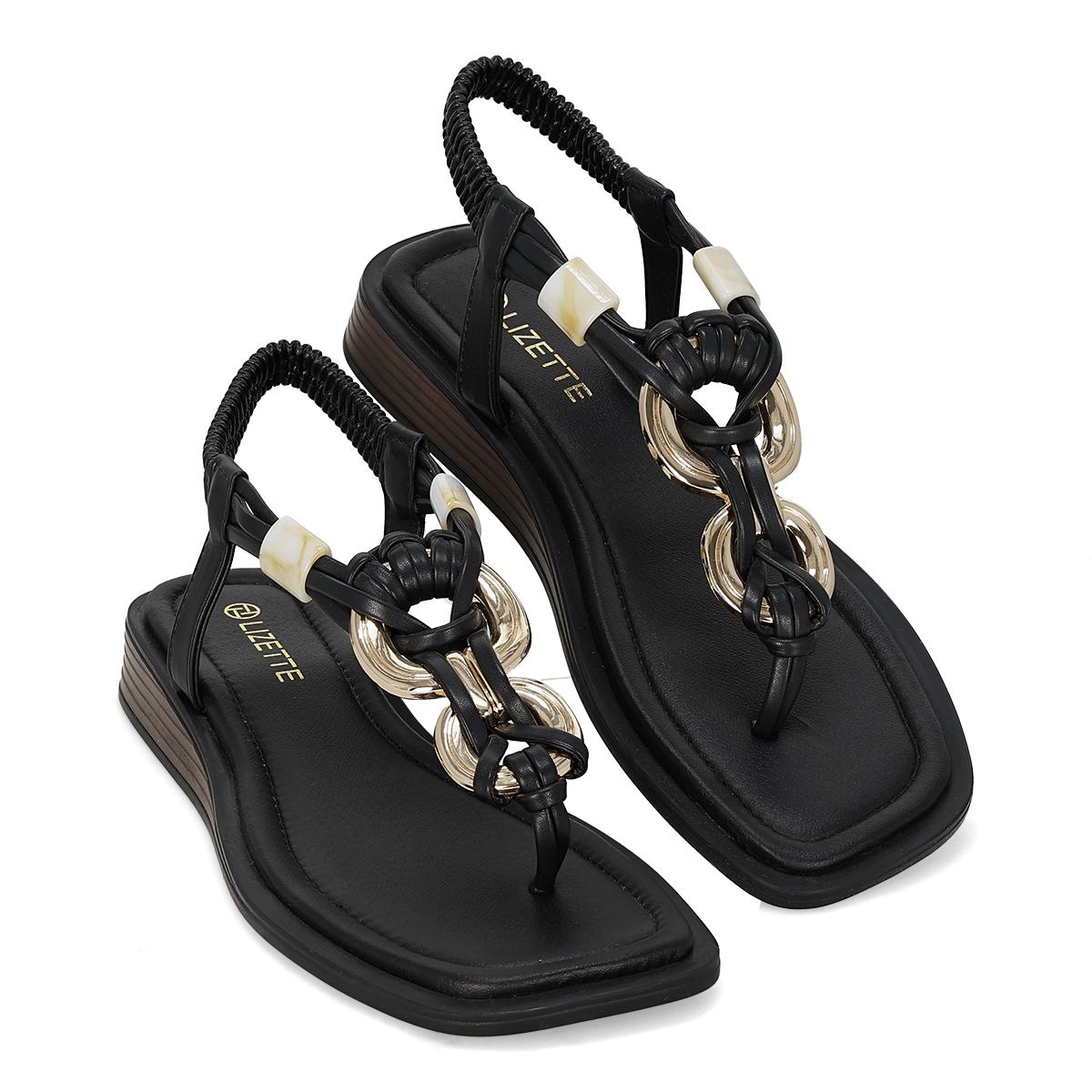 SANDALIA PISO MUJER LIZETTE SHOES 0022 NEGRO/ORO-OFERTA