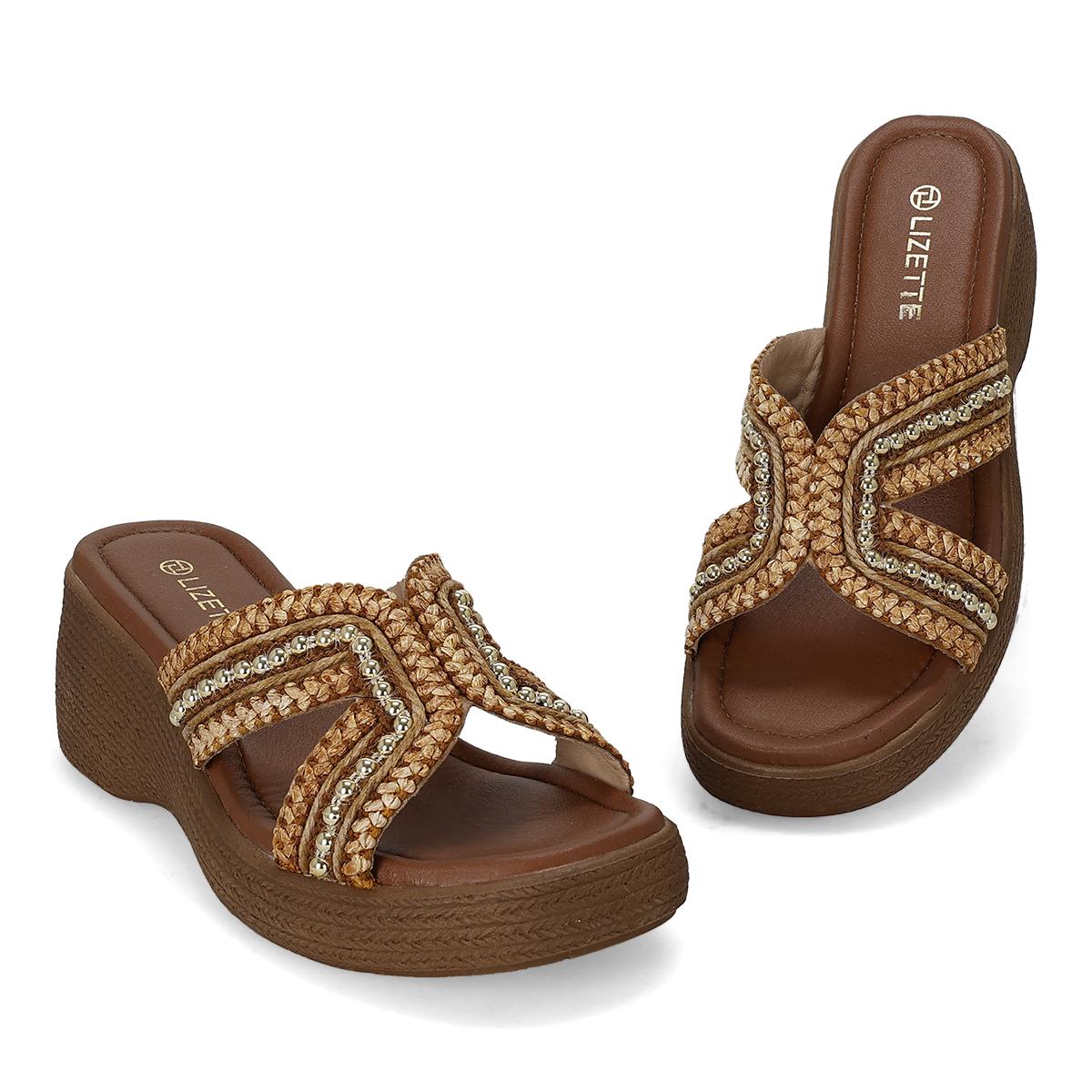 SANDALIA DE CUÑA MUJER LIZETTE SHOES 1585 ORO-OFERTA
