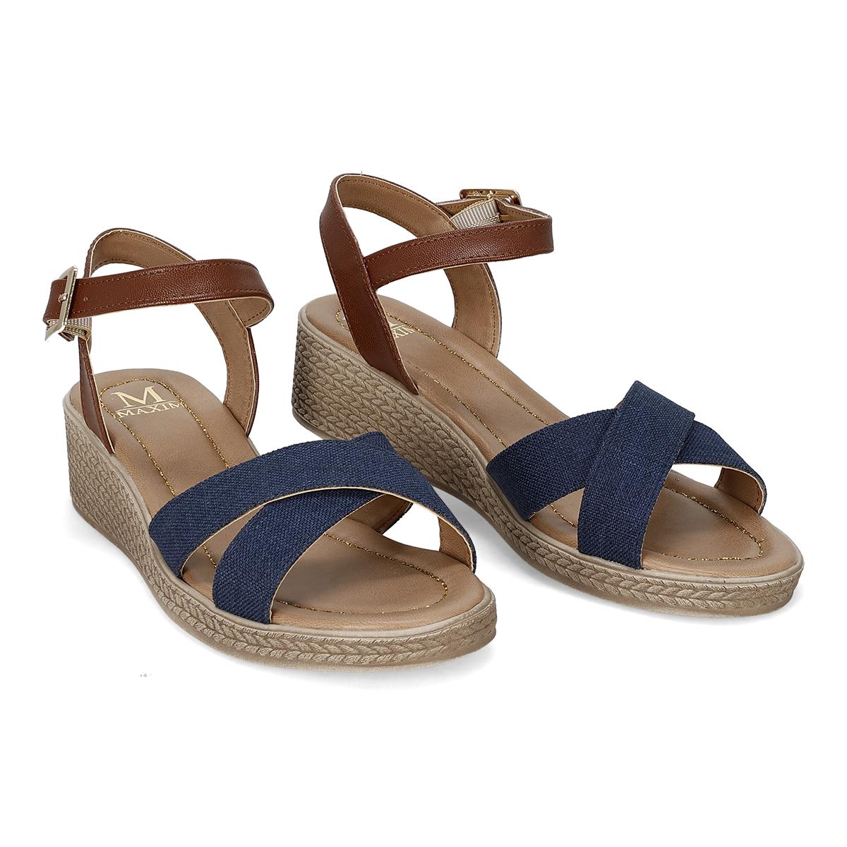 SANDALIA DE CUÑA MUJER MAXIM 1351 MARINO TAN